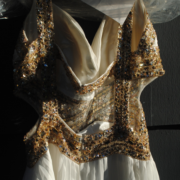 White and Gold Prom Dress still in plastic - Picture 2 of 7